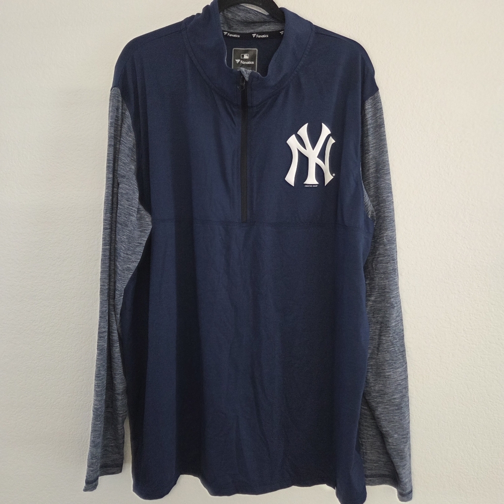 New York Yankees NYY Fanatics Blue Gray 1/4 Zip MLB Lightweight Pullover - 2XL